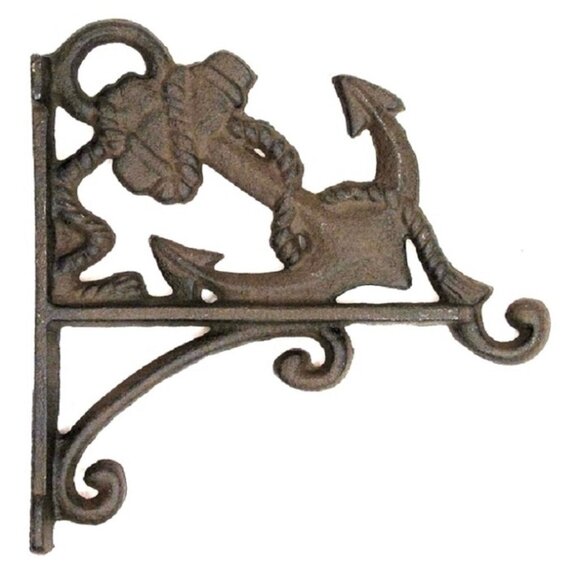 Anchor Plant Hanger Rustic Brown Raw Cast Iron Nautical 7 1/2" tall 0170-09513 R - Picture 9 of 16